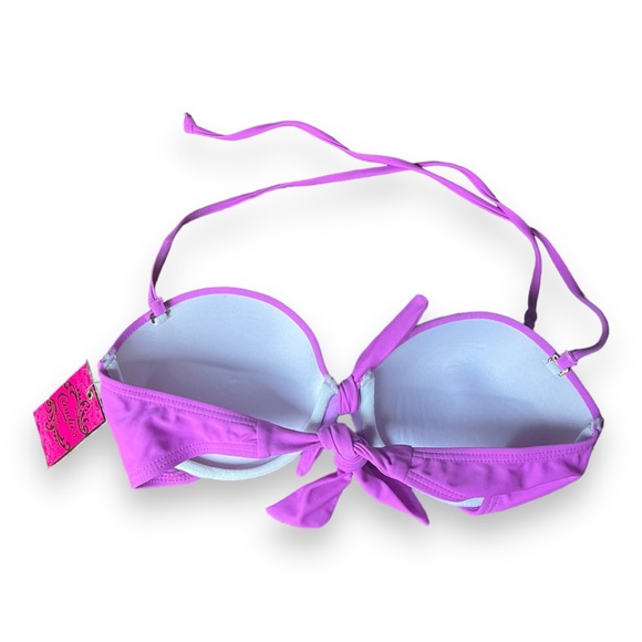 Candie’s Lotus Pink Bikini Top Tie Back Halter Straps and Mock Tie Front Accent - Picture 3 of 8